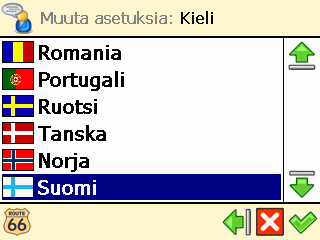 Kieli ❶ Valitse Päävalikko Muuta asetuksia. ❷ Valitse Kieli. ❸ Näkyviin tulee lista mahdollisista kielistä.