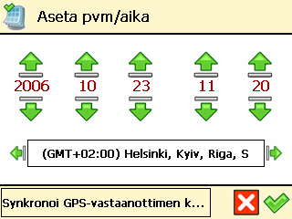 Aseta pvm/aika Voit muuttaa päivämäärää ja aikaa, jotka ROUTE 66 tuotteesi näyttää. ❶ Valitse Päävalikko Muuta asetuksia. ❷ Valitse Aseta pvm/aika.