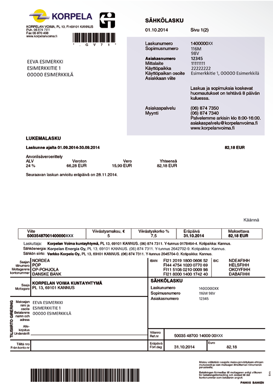 Laskutustietojärjestelmä vaihtui Sähkölaskun lukuohje Korpelan Voimalla otettiin lokakuussa käyttöön uusi laskutustietojärjestelmä.