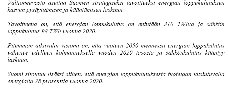 Tavoitteet CO 2 vähentämiseksi, uusiutuvien energialähteiden lisäämiseksi ja