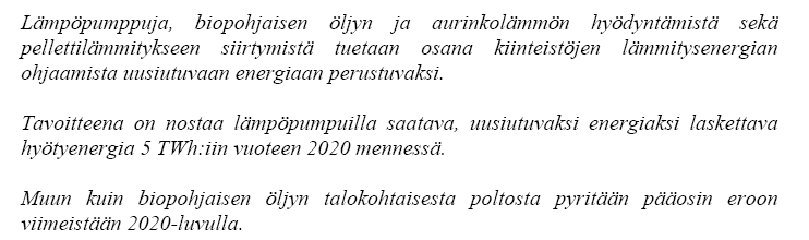 Lämpöpumput, puun pienkäyttö, biopohjainen öljy, pelletit ja