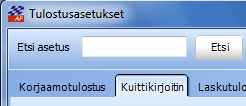 TULOSTUSASETUSTEN TEKO TULOSTIMEN VALINTA OHJELMAN A4- TULOSTEILLE Normaalisti kaikki tulosteet A4- kirjoittimelle ohjautuvat windowsin oletuskirjoittimelle. Tämä riittää normaalissa käytössä.