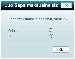 41 (47) Kyllä, Hyvityslaskun summat vähennetään ja maksetaan vain erotus Valitse kyllä, jos olet tehnyt ostolaskun ohjelmaan aikaisemmin ja saanut siitä hyvityslaskun myöhemmin ja ne kummatkin ovat