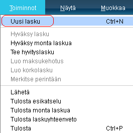 7 (47) 2 LASKUTUS (JA MYYNTIRESKONTRA) 2.1 Uusi lasku Valitse sovellusvalikosta Myynti Laskut.