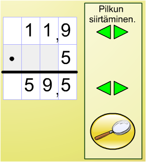 11.2.6. Kertolasku allekkain 1 Harjoitus sisältää desimaalilukujen kertolaskuja allekkain, joissa kerrotaan yksi tai kaksi desimaalia sisältävä luku yksinumeroisella kokonaisluvulla.
