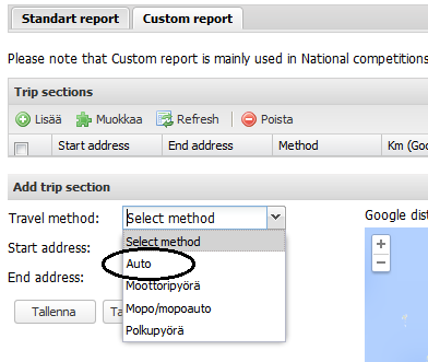 CUSTOM REPORT USEAMPI MATKUSTAJA / USEMAPI KULKUNEUVO Käytä Custom report matkalaskussa, jos kyydissäsi on matkustanut yksi tai useamman erotuomari osan tai koko matkan, ja/tai käyttänyt useampaa eri