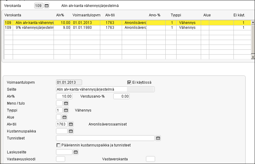 2.1.2 Alv-kantatunnuksen tietojen korjaus Valitaan rivi ylläpitoon ja tehdään tarvittavat korjaukset.