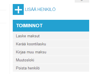 14 PERHEJÄSENEN LIITTÄMINEN VUOSIJÄSENEEN JA KOONTILASKUN MUODOSTAMINEN Jotta vuosijäsen ja perhejäsen(et) saadaan samalle laskulle, tulee tehdä kaikki alla mainitut vaiheet kertaalleen.