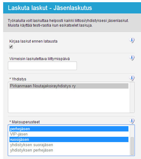 18 VUOSILASKUJEN TEKEMINEN HUOM! Varmista, että yhdistyksen yhteystiedot, tilinumero, laskulle tulevat lisäteksti jne. ovat ajantasalla! HUOM! Varmista, että yhdistyksen jäsenmaksut ovat järjestelmässä ajantasalla!