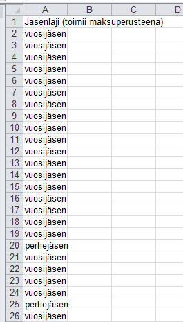 29 JÄSENMÄÄRÄTILASTON TUOTTAMINEN Ohjelmasta ei suoraan saa esimerkiksi tietoa siitä kuinka monta vuosi-, perhe- yms. jäsentä yhdistyksellä on.