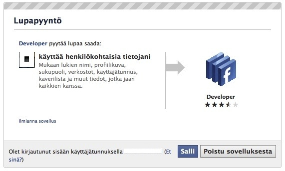 111/214 http://facebook.com/developers. Aktivoi sovellus ja salli sen käyttää tietojasi.