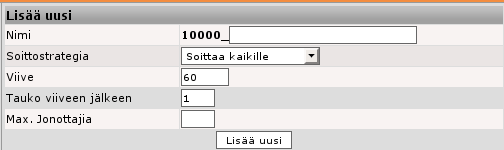 4.4 Jonotushuoneet Jonotushuoneet kohdasta voidaan seurata jonotushuoneuiden statistiikkaa, lisätä uusia jonotushuoneita tai muokata ja poistaa niitä.