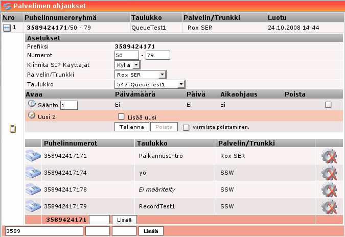 4.5 Ohjaukset Ohjaukset määrittää numeroavaruudet, niiden käyttäytymisen ja niihin liitettävät taulukot.