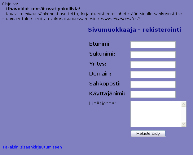 Aboa Data Oy, 2006 Ainatuore-sivuston käyttö Tallenna tiedot tarkkaan, erityisen tärkeitä ovat domain ja sähköposti.