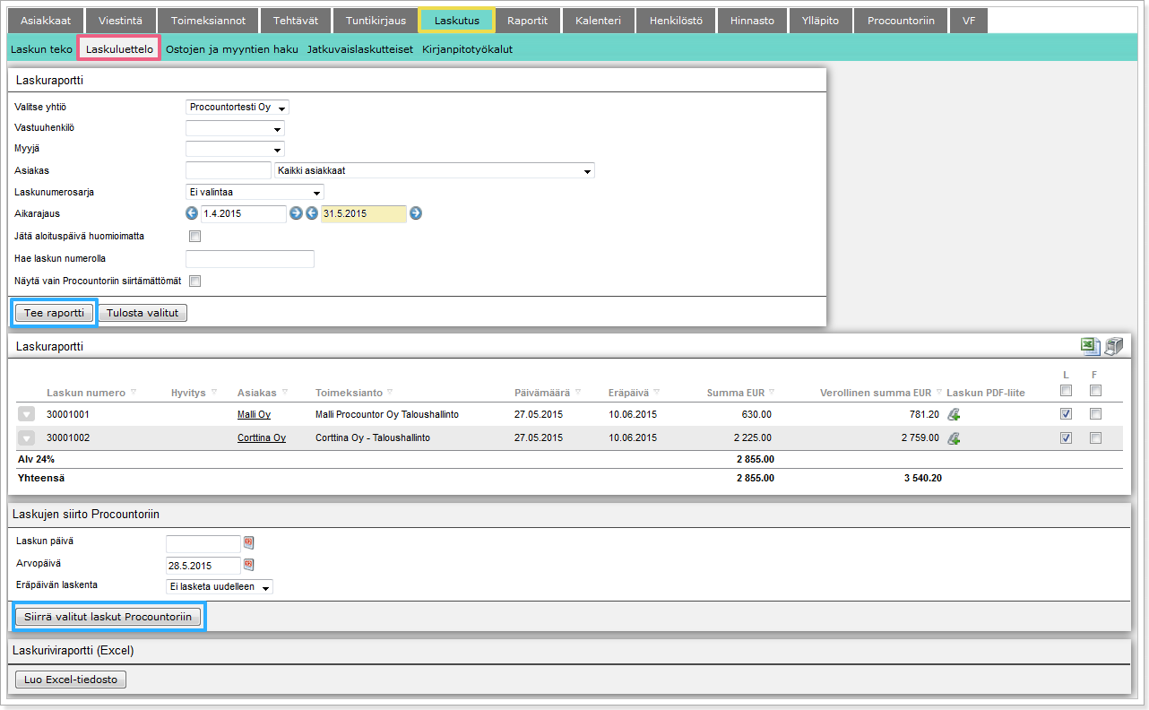 9.3 Laskuluettelo Arvo Sivu 70(85) Procountor Arvon laskuluettelosta löydät tilitoimistonne laskut.