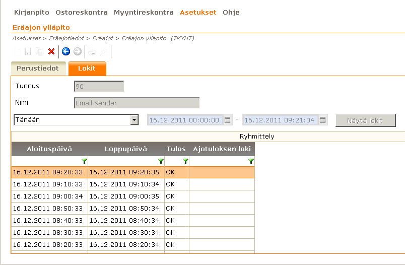 Lokakuu 2012 20 (24) 8.1. Esimerkki Käyttäjä haluaa muuttaa Tikon ostolaskujen sähköpostilähetyksen asetuksia.