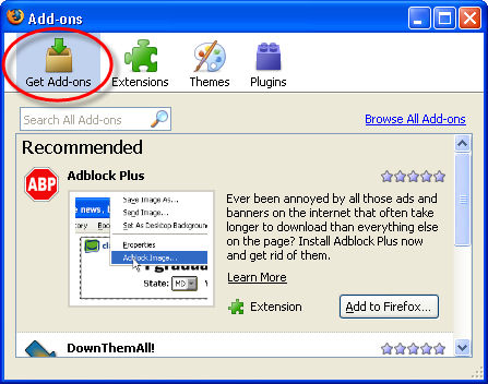 2.0: 1. At the top of the Firefox windowon the menu bar, click the Tools menu and select Addons to open the Add-ons window. 2.