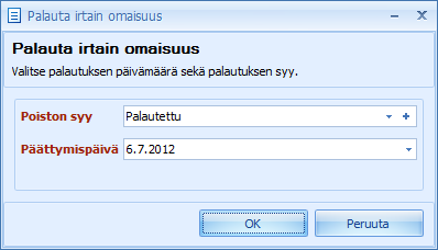 (111/118) Asiakas: asiakas, jonka irtainta omaisuutta säilytetään Tositenumero: irtaimen omaisuuden juokseva tositenumerointi Vastaanotettu: päivä, jolloin irtain omaisuus on vastaanotettu.