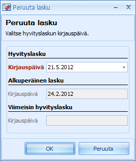 (72/118) 7.4 Laskun peruuttaminen Laskulla olevia toimenpiteitä ja kuluja ei voi muokata sen jälkeen, kun lasku on lähetetty asiakkaalle eli lasku on tilassa Tulostettu tai Lähetetty.