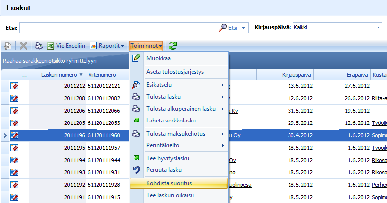 (75/118) suorituksessa on valmiina Maksaja tieto, joka tulee laskun maksajasta. HUOM!