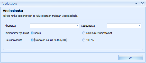 (98/118) Osuus: kun vedoslasku tallennetaan ja rajataan, mitkä kirjaukset sille tulevat mukaan, ilmestyy tähän muodostetun vedoslaskun bruttosumma.