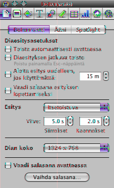 Itsetoistuvassa esityksessä automaattisesti alkamaan asetetut siirrokset ja koonnokset näkyvät aivan samoin kuin normaalissa esityksessä.