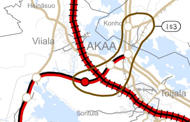 Yritys-Konhon Valkeakosken puoleinen osa on kuitenkin sijainniltaan ahdas: se sijaitsee moottoritien, asutuksen ja luontoarvojen välissä.