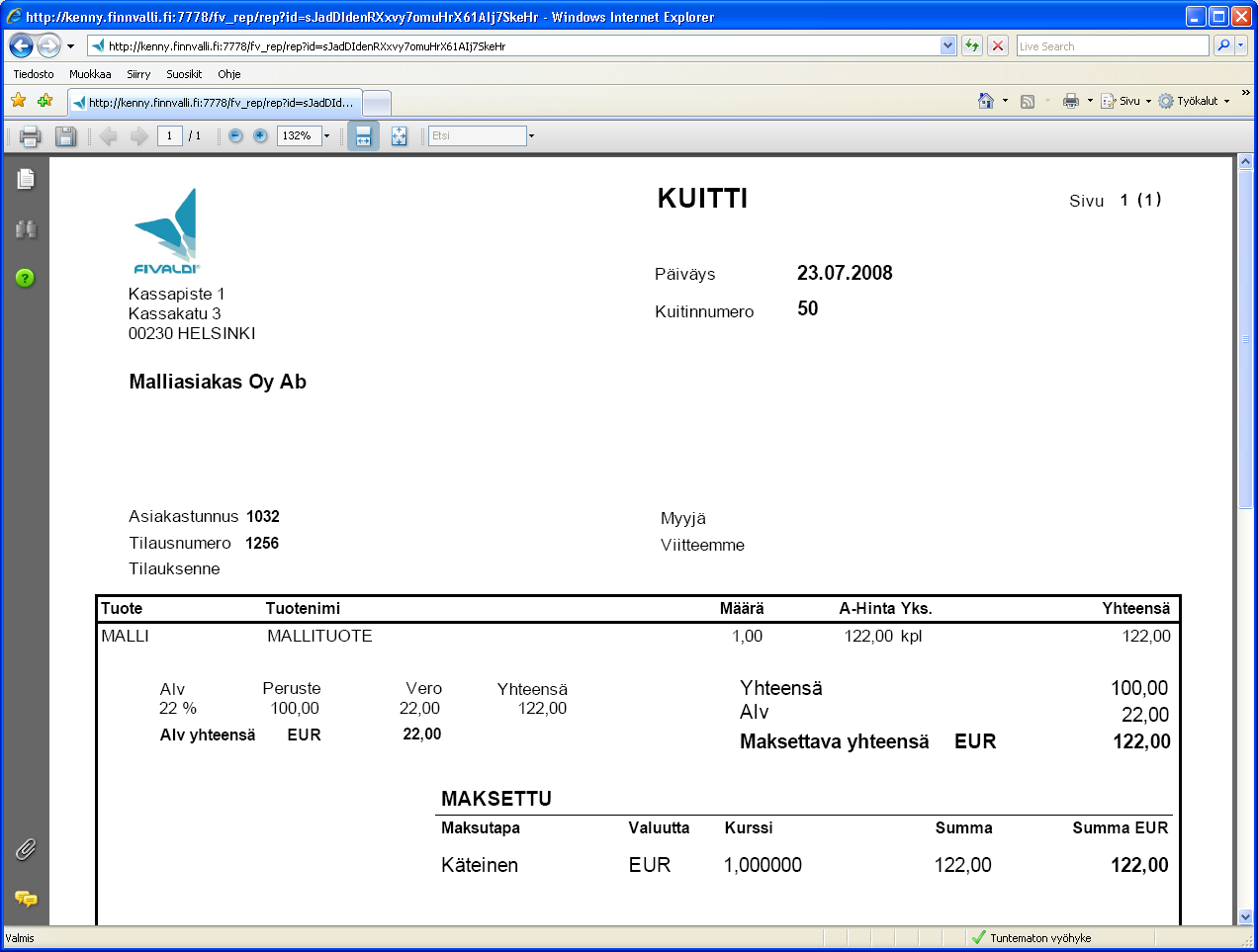 Tulosteet: Myynnin tulosteissa tuotteen a-hinta sekä rivin