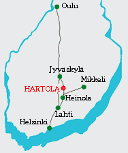 Kuvio 2. Hartolan sijainti Suomen kartalla (Itä-Hämeen museo 2011) Hartola on vireä maaseutupitäjä, joka tarjoaa erilaisia palveluja sekä vapaaajanviettomahdollisuuksia.