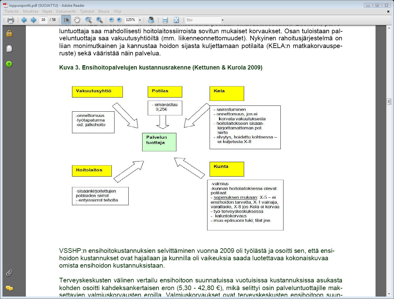 Kustannukset Kuva 4. Ensihoitopalvelun kustannusrakenne (Kurola & Kettunen 2009) Nykyisen ensihoitojärjestelmän kustannukset muodostuvat monikanavaisella rakenteella.