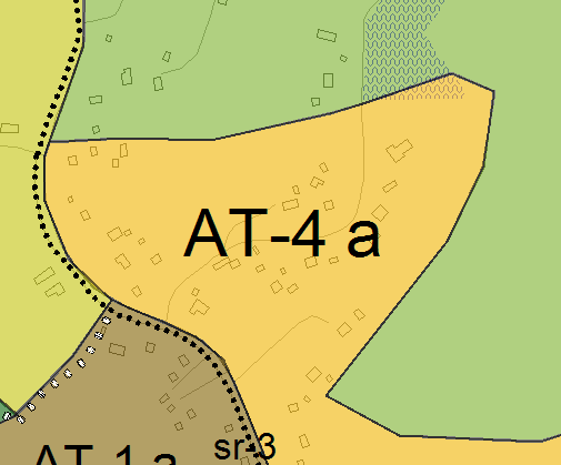 Alueet AT-4 a ja b varataan asumiselle. Esimerkki 5. Alueet AT-4 a ovat Sälinkään keskustan tuntumassa ja rakennuspaikan minimi pintaalavaatimus on 2000 m².