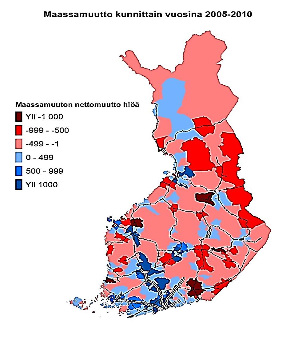 Suomen väkiluku kasvoi 138 000 henkilöllä vuosien 2005-2010 välisenä aikana, josta luonnollisen väestönlisäyksen osuus oli 44 % ja