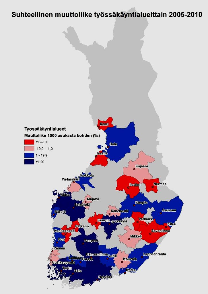 - Asukaslukuun suhteutettuna Hämeenlinnan ja Tampereen työssäkäyntialueet vetovoimaisimpia.