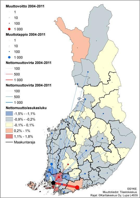 Turun seudun nettomuutto seuduittain vuosina2004-2011 Turun seutu saa muuttovoittoa