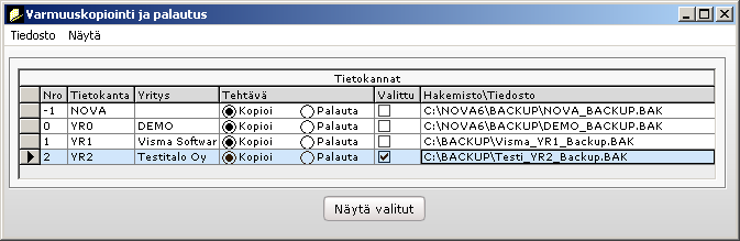 2 Varmuuskopiointi Tässä luvussa kuvataan tietokantojen varmuuskopiointi ja palautus. 2.