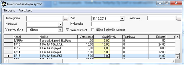 Saldo-kentän alasvetovalikossa näet tuotteen yksiköt. Oletuksena on varastointiyksikkö.