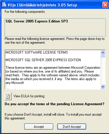 4 o o 64- bittinen versio: x64-based PC. 32- bittinen versio: x86-based PC. 2.Asenna Viljo SQL Server tietokanta Käynnistä Viljon asennuspaketti ViljoSetup32.