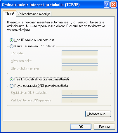 Verkkoyhteyden toimimiselle tärkein osa on TCP/IP-protokolla. Muut rastit käytännössä mahdollistavat sen, että kyseisellä laitteella voi jakaa tulostimia ja tiedostoja muille verkon koneille.