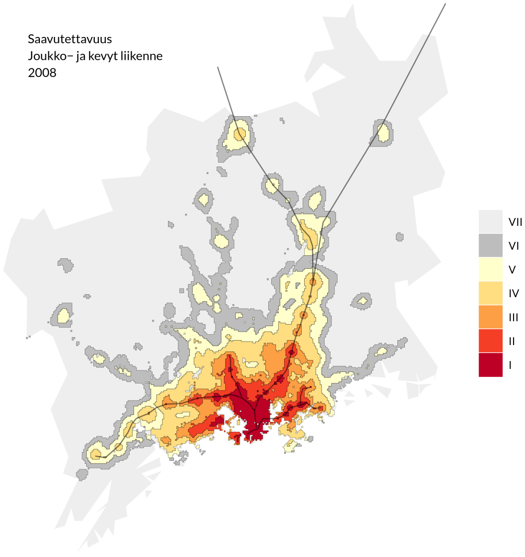 18 SAVU-vyöhykkeet vuonna 2008 Kuva 7 Saavutettavuusvyöhykkeet asukkaiden (vuonna 2008) mukaan määriteltynä.