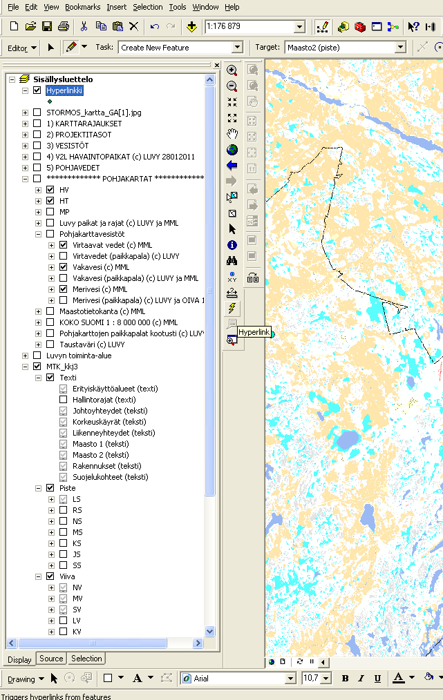 Yläreunassa on nyt aktivoitunut Hyperlinkki -työkalu (keltainen salama), klikkaa salamaa ja sen jälkeen jotain luomaasi pistettä, jolloin kuva