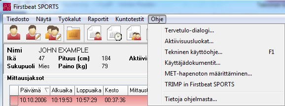 11 Kuva 7. Henkilötiedot Training Monitor harjoituksissa.