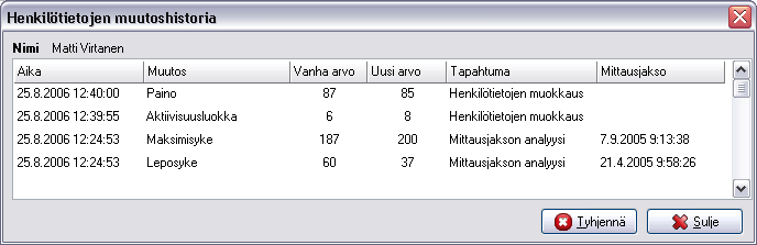 14 Huom! Kuva 10. Henkilötietojen muutoshistoriassa näkyvät henkilötietojen muutokset ja ajankohdat.