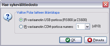 17 1.3.3.2 Mittauksen lataaminen Polar-laitteesta Mittausten lataaminen Polar S810:stä, Polar RS800:sta tai Polar CS600:sta tapahtuu infrapuna-yhteyden avulla.