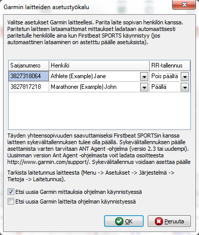 30 1. Valitse Työkalut Laiteasetukset Garmin-laitteiden asetustyökalu 2. Parita laite valitsemalla pudotusvalikosta profiili 3.