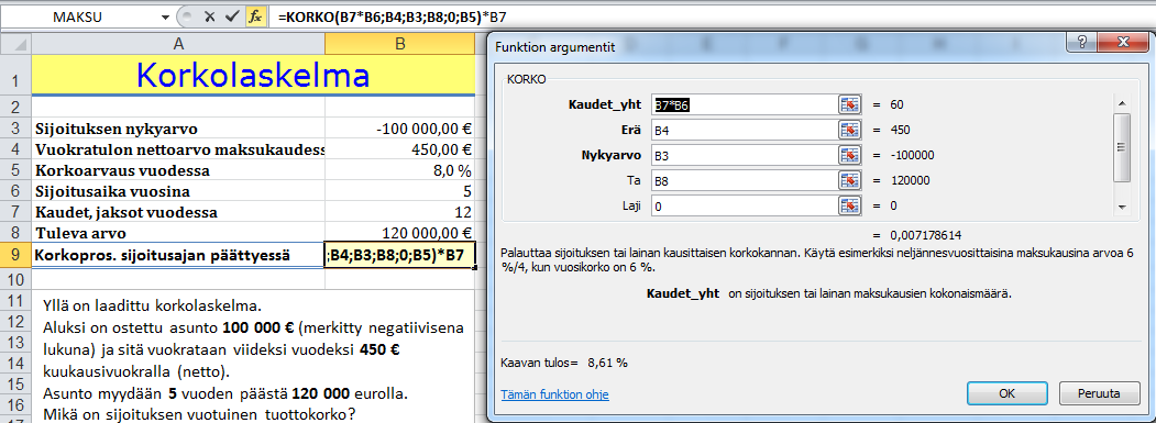 Sijoituksen korko-odotus Harjoitustiedosto: Annuiteettilaina.