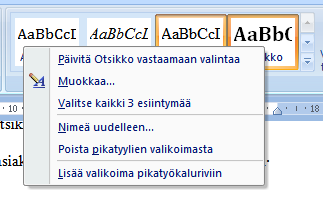 23 1. Otsikko 1 tyyli 2. Otsikko 1 tyyli 3. Otsikko 1 tyyli 3.1 Otsikko 2 tyyli 3.2 Otsikko 2 tyyli 3.2.1 Otsikko 3 tyyli 3.2.2 Otsikko 3 tyyli Sisällysluetteloon tulevien otsikkotekstien tyylien tulee olla määritetty ennen sisällysluettelon tekemistä.