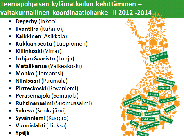 6 Valtakunnallisten kylämatkailuhankkeiden tuloksista voidaan nostaa esille kylämatkailumallit Peräseinäjoelta, Möhköstä, Syvänniemeltä ja Vuonislahdelta.