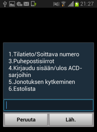 Elisa Oyj Elisa Ring 10 (57) Kuva 5 Asetusten tekeminen Asetusten tekeminen päävalikko (Valinta 3) Valinta Toiminto Selitys 1 Vastasoitto Kirjoita numero johon haluat soittaa.