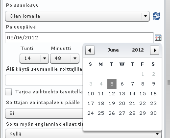 Elisa Oyj Elisa Ring 51 (57) Kuva 85 Paluupäivä 7 Voit määrittää mistä puhelinnumerosta soitetut puhelut eivät mene Lomavastaajaan laittamalla kohtaan "Älä käytä seuraaville soittajille" haluamasi