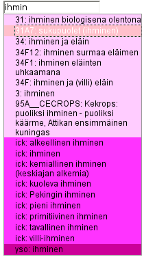 53 Kuva 30: Iconclass-ontologiasta löytyvät ihmiseen viittaavat käsitteet. selaimesta. Siinä hakumerkkijono depression (masennus) on täsmätty vastaavaan käsitteeseen.